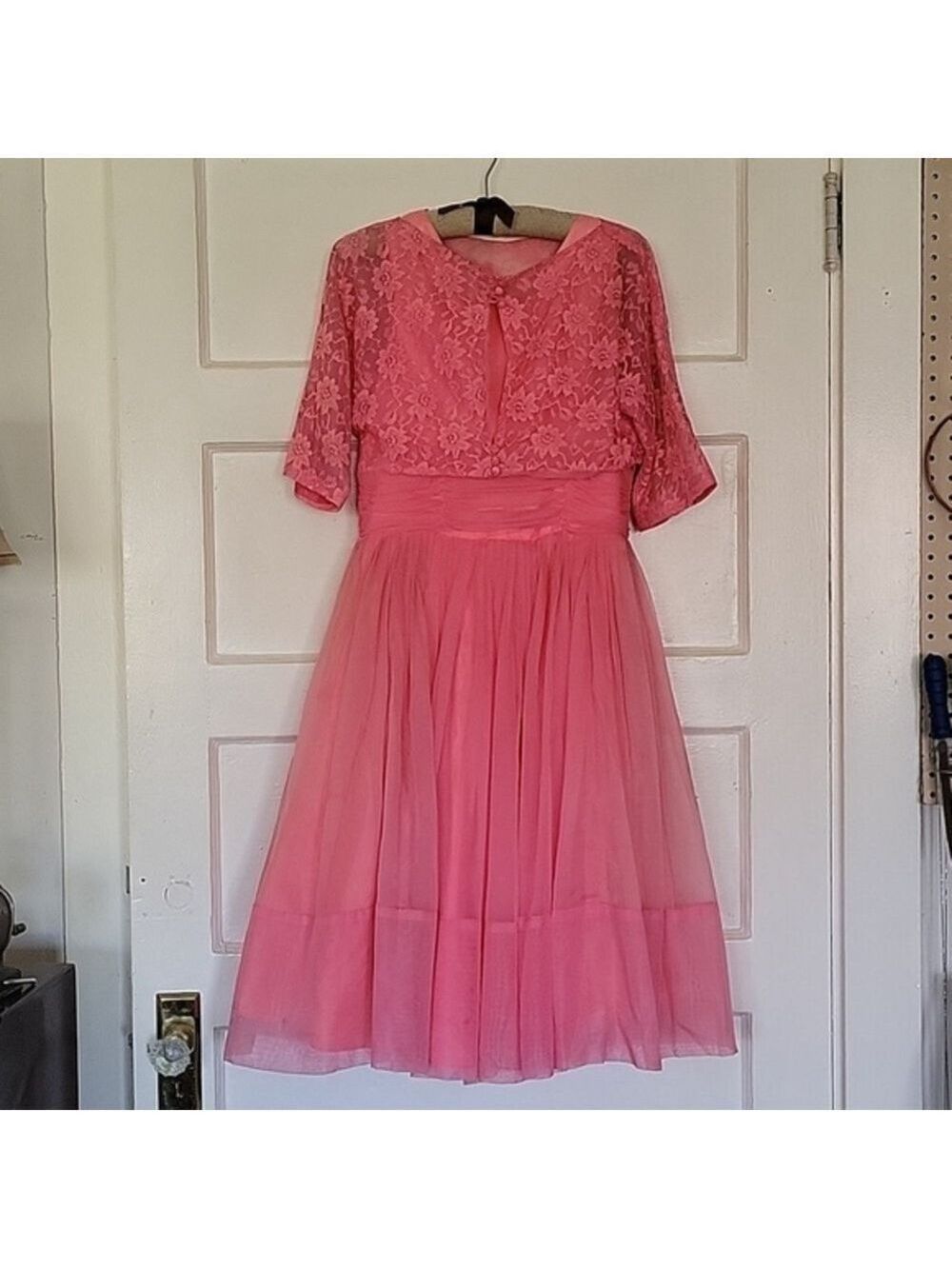 1950s Layered Silk Organza Taffeta Tulle Party Dress with Cropped Lace Jacket